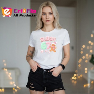 Tricou SIX SEVEN 67 Sanie Craciun Vesela, din bumbac 100%, tricou alb, Copii | Dama | Barbat - Img 3