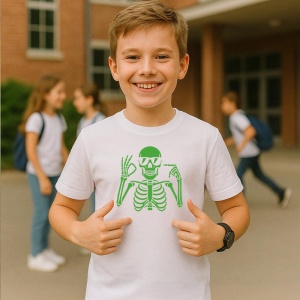 Tricou SIX SEVEN 67 Schelet Cool Verde, din bumbac 100%, tricou alb, Copii | Dama | Barbat - Img 2