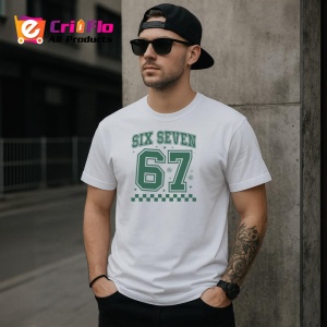 Tricou SIX SEVEN 67 Verde Retro, din bumbac 100%, tricou alb, Copii | Dama | Barbat - Img 2