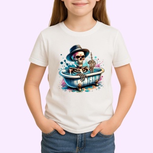 Tricou skeleton in bath flipping off, schelet in cada facand semn obscen, Copii | Dama | Barbat - Img 3