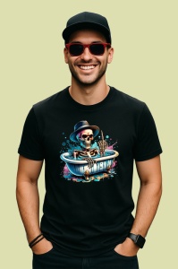 Tricou Skeleton in bath flipping off, schelet in cada facand semn obscen, Copii | Dama | Barbat , tricou negru - Img 4