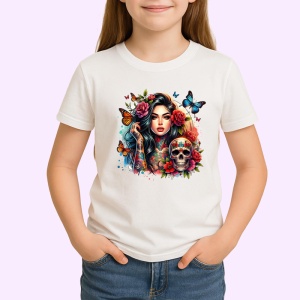 Tricou skull butterfly roses gothic look, craniu fluture trandafiri stil gotic, Copii | Dama | Barbat - Img 3