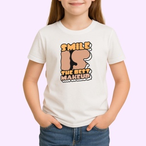Tricou Smile Is The Best Makeup Font Retro Maro, din bumbac 100% , tricou alb pentru Copii | Dama | Barbat