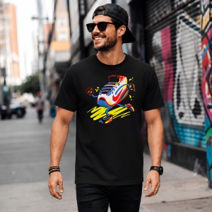 Tricou Sneaker Character Mergand Ilustratie Amuzanta Urban Street Style, din bumbac 100%, tricou negru, Copii | Dama | Barbat - Img 5