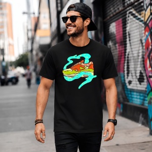 Tricou Sneaker Orange Neon Waves Design Urban Electric Vibe Art, din bumbac 100%, tricou negru, Copii | Dama | Barbat - Img 5
