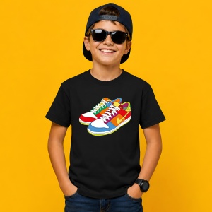 Tricou Sneakers Color Block Retro Vibe Urban Street Culture Design, din bumbac 100%, tricou negru, Copii | Dama | Barbat - Img 3