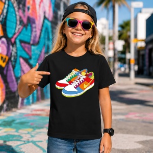 Tricou Sneakers Color Block Retro Vibe Urban Street Culture Design, din bumbac 100%, tricou negru, Copii | Dama | Barbat - Img 7