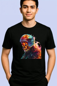 Tricou Soldat pe motor in flacari fundal artistic Copii | Dama | Barbat, culoare negru - Img 2