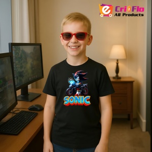 Tricou Sonic Shadow pe motocicleta - Viteza Intunecata Copii | Dama | Barbat - Img 5