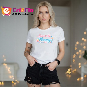 Tricou Soon To Be Mommy Text Roz Inimi Albastre, din bumbac 100% , tricou alb pentru Dama - Img 3