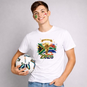 Tricou South Africa World Cup 2026 Fifa V2, din bumbac 100%, tricou alb, Copii | Dama | Barbat - Img 2