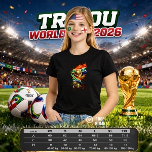 Tricou South Africa World Cup Fifa 2026, din bumbac 100%, tricou negru, Copii | Dama | Barbat - Img 8