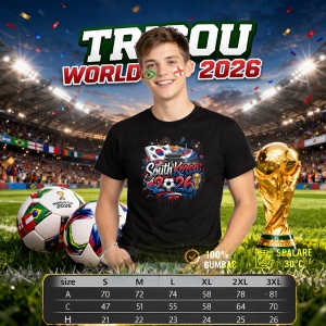 Tricou South Korea World Cup 2026 Fifa, din bumbac 100%, tricou negru, Copii | Dama | Barbat - Img 6