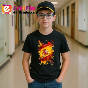 Tricou Spain Steag Splash Art, Copii | Dama | Barbat, culoare negru - Img 10
