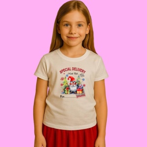 Tricou Special Delivery Mos Craciun Langa Brad Si Cadouri, din bumbac 100%, tricou alb, Copii | Dama | Barbat - Img 2