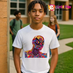 Tricou Spiderman pop art cu pumn in fata fundal alb Copii | Dama | Barbat - Img 4