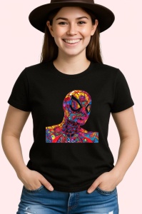 Tricou Spiderman pop art cu pumn in fata fundal alb Copii | Dama | Barbat, culoare negru