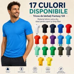 Tricou Sport Bărbați Malfini Fantasy 124, 100% Poliester – Echipament Fotbal, Activități Sportive, Extra Dry, 17 Culori, S–3XL