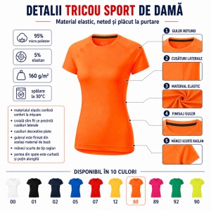 Tricou sport damă Malfini Destiny 176, extra dry, slim fit, 95% micro poliester, XS–2XL, 10 culori - Img 10