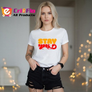 Tricou Stay Wild Text Portocaliu Cu Labuta Animal, din bumbac 100% , tricou alb pentru Copii | Dama | Barbat - Img 6