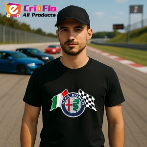 Tricou Steaguri Cu Logo Alfa Romeo | Unisex Dama si Barbat - Img 2
