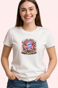 Tricou Stema Bayern Munchen Fotbal Club Germania, din bumbac 100% , tricou alb pentru Copii | Dama | Barbat - Img 3