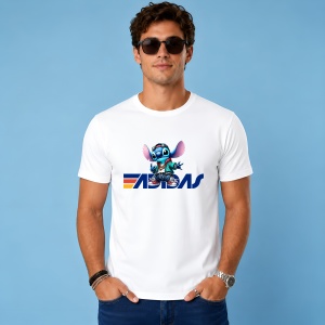 Tricou Stitch Albastru Logo Retro Stil Urban Sportiv Streetwear, din bumbac 100% Copii | Dama | Barbat