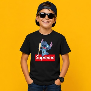 Tricou Stitch Bboy Style Cu Bata Baseball Urban Red Box Logo, din bumbac 100%, tricou negru, Copii | Dama | Barbat