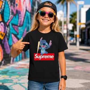 Tricou Stitch Bboy Style Cu Bata Baseball Urban Red Box Logo, din bumbac 100%, tricou negru, Copii | Dama | Barbat - Img 7