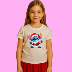 Tricou Stitch Christmas Costum Mos Craciun, din bumbac 100%, tricou alb, Copii | Dama | Barbat - Img 2