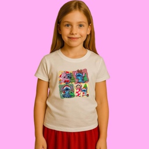 Tricou Stitch Craciun Patrate Colorate, din bumbac 100%, tricou alb, Copii | Dama | Barbat - Img 2