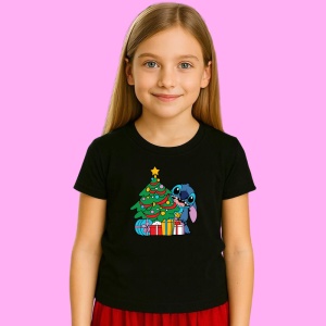 Tricou Stitch Cu Brad Si Cadouri, din bumbac 100% Copii | Dama | Barbat - Img 3