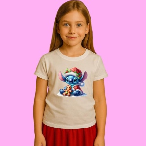 Tricou Stitch Cu Om De Turta Dulce Si Caciula De Mos, din bumbac 100%, tricou alb, Copii | Dama | Barbat - Img 2