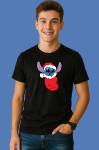 Tricou Stitch In Ciorap Rosu Craciun, din bumbac 100% Copii | Dama | Barbat