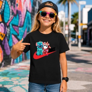 Tricou Stitch Si Angel Hypebeast Style Logo Rosu Albastru Urban, din bumbac 100%, tricou negru, Copii | Dama | Barbat - Img 7