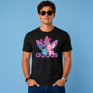 Tricou Stitch Si Angel Sarut Kiss Logo Mov Urban Aesthetic Love, din bumbac 100%, tricou negru, Copii | Dama | Barbat