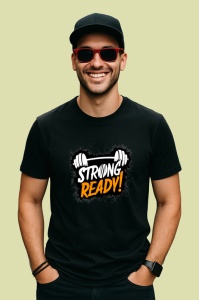 Tricou Strong Ready Haltere Text Portocaliu, Copii | Dama | Barbat, culoare negru - Img 2