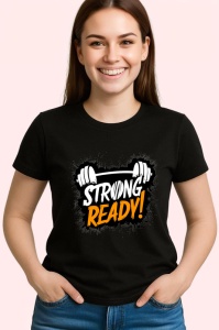 Tricou Strong Ready Haltere Text Portocaliu, Copii | Dama | Barbat, culoare negru - Img 4