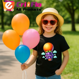 Tricou Strugure amuzant de vara cu balonul cu aer, Fructe, Copii | Dama, culoare negru - Img 3