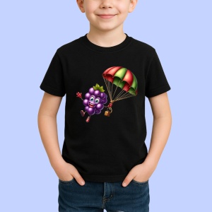 Tricou Strugure amuzant de vara cu parasuta, Fructe, Copii | Dama, culoare negru