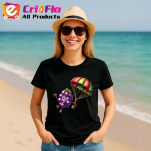 Tricou Strugure amuzant de vara cu parasuta, Fructe, Copii | Dama, culoare negru - Img 11