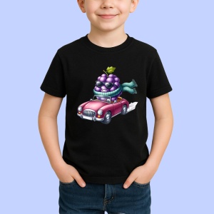 Tricou Strugure amuzant de vara in masina, Fructe, Copii | Dama, culoare negru