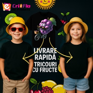 Tricou Strugure amuzant de vara pe bicicleta, Fructe, Copii | Dama, culoare negru - Img 6