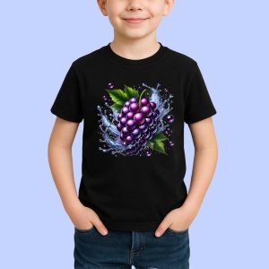 Tricou Struguri mov si val de apa, Fructe, Copii | Dama, culoare negru