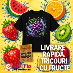 Tricou Struguri mov si val de apa, Fructe, Copii | Dama, culoare negru - Img 12
