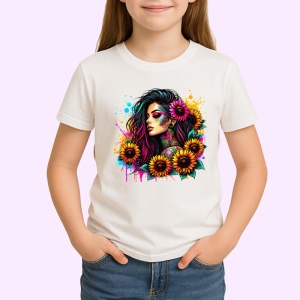 Tricou sunflower cascade tattoo girl, fata cu cascada de floarea soarelui si tatuaje, Copii | Dama | Barbat - Img 3