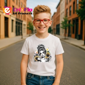 Tricou sunflower shoulder girl sketch style, fata cu floarea soarelui pe umar stil schita, Copii | Dama | Barbat - Img 8