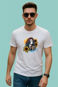Tricou sunflower tattoo hand shy girl, fata timida cu tatuaj floarea soarelui pe mana, Copii | Dama | Barbat - Img 2