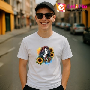 Tricou sunflower tattoo hand shy girl, fata timida cu tatuaj floarea soarelui pe mana, Copii | Dama | Barbat - Img 5