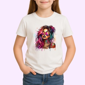 Tricou sunglasses girl rainbow style tattooed, fata cu ochelari stil curcubeu si tatuaje, Copii | Dama | Barbat